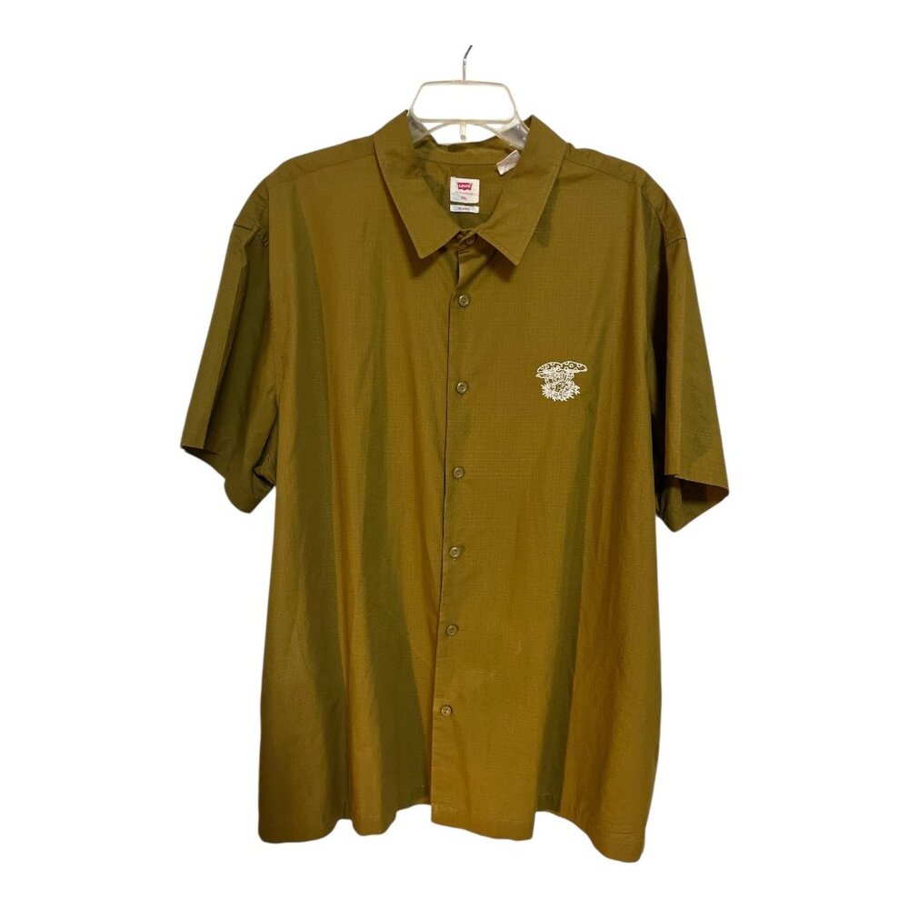 Levi’s Relaxed Fit Button-Up Shirt XXL Made in India Brown Embroidered Mushroom
